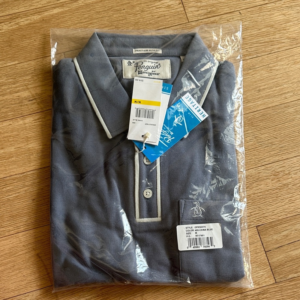 Original Penguin Men's China Blue Polo with White Contrast Trim